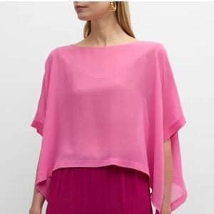 EILEEN FISHER Women’s Bateau-Neck Handkerchief Georgette Silk Poncho Sz L/XL
